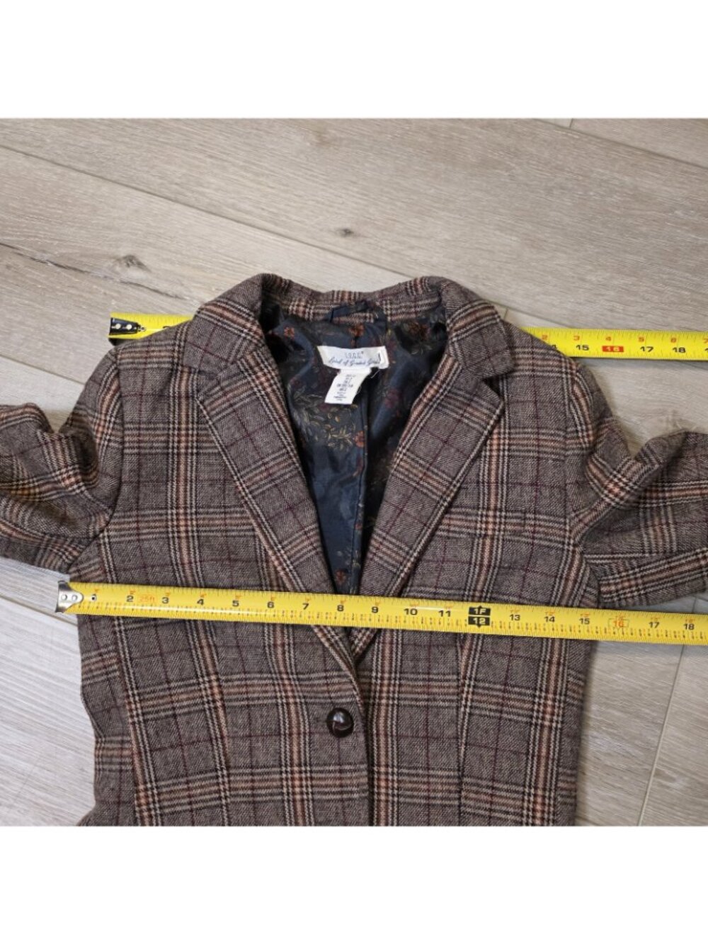 H&M L.O.G.G. Plaid Tweed Blazer Elbow Patch Wool Blend Academia Preppy Sz 2 - Picture 6 of 7
